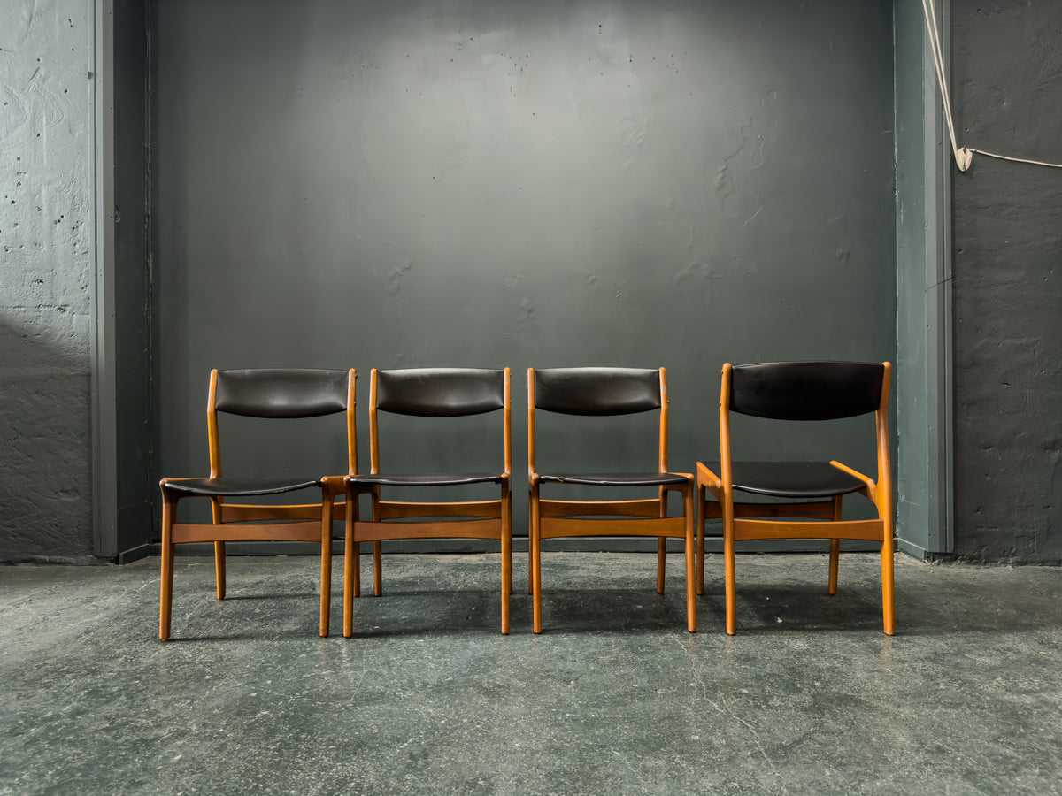 Set of 4 Teak and Vinyl Dining Chairs