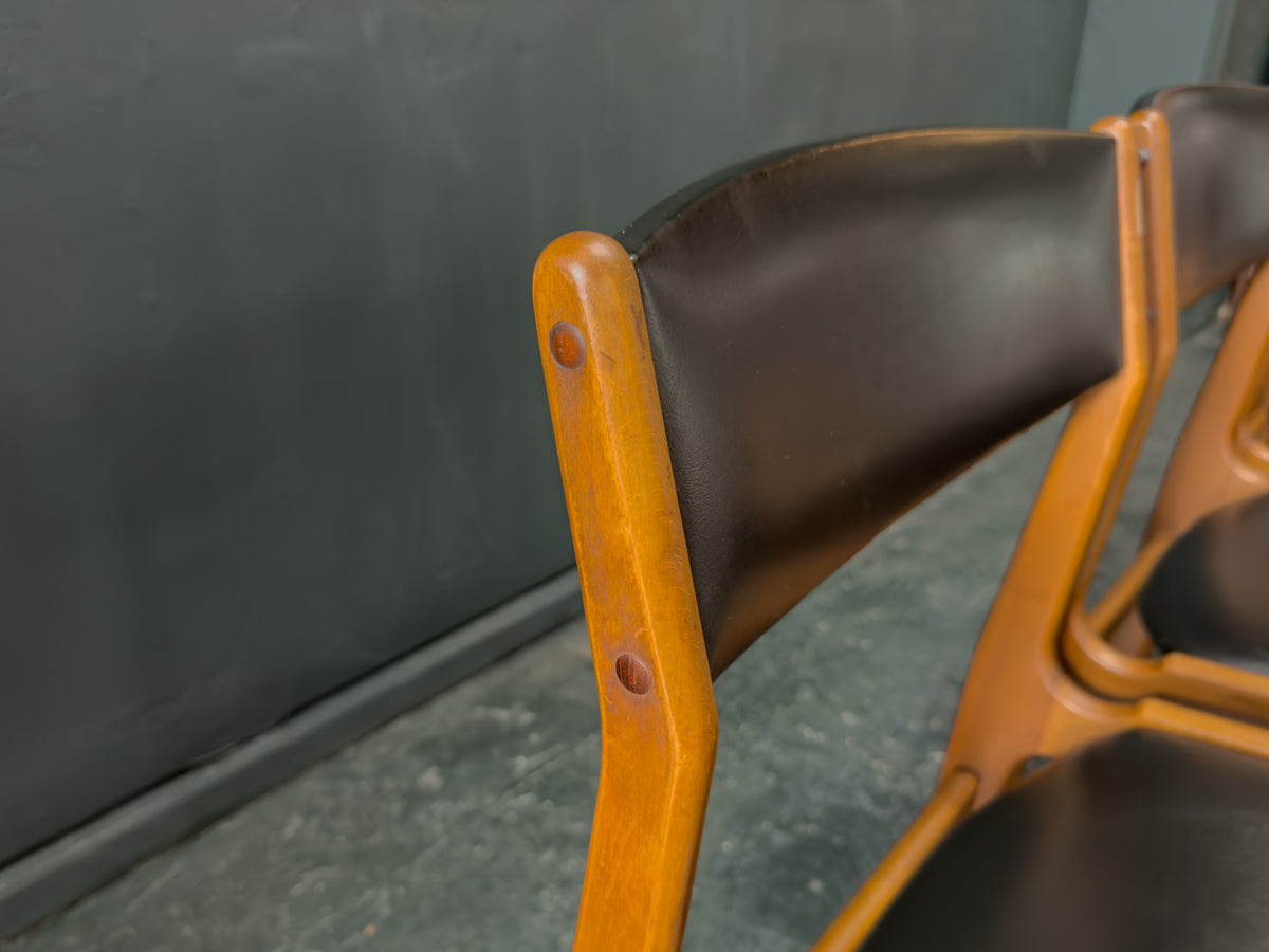 Set of 4 Teak and Vinyl Dining Chairs