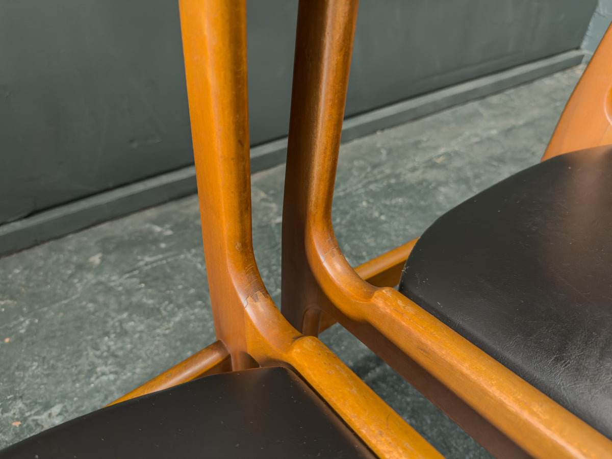Set of 4 Teak and Vinyl Dining Chairs