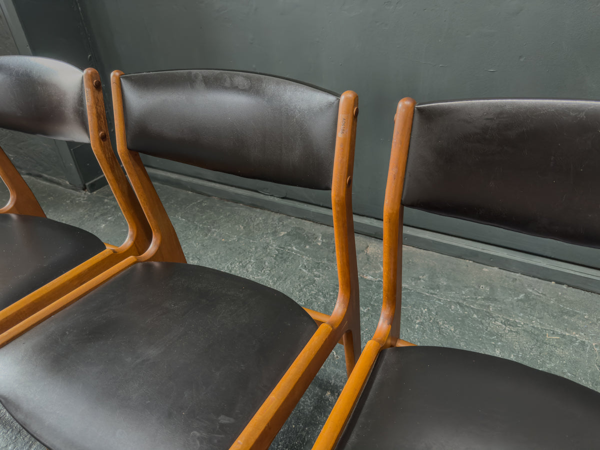 Set of 4 Teak and Vinyl Dining Chairs