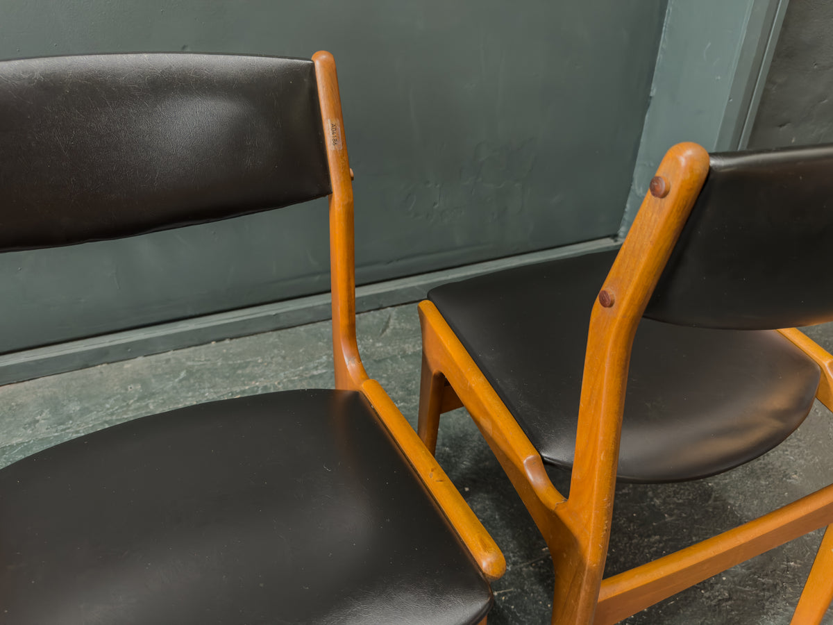 Set of 4 Teak and Vinyl Dining Chairs