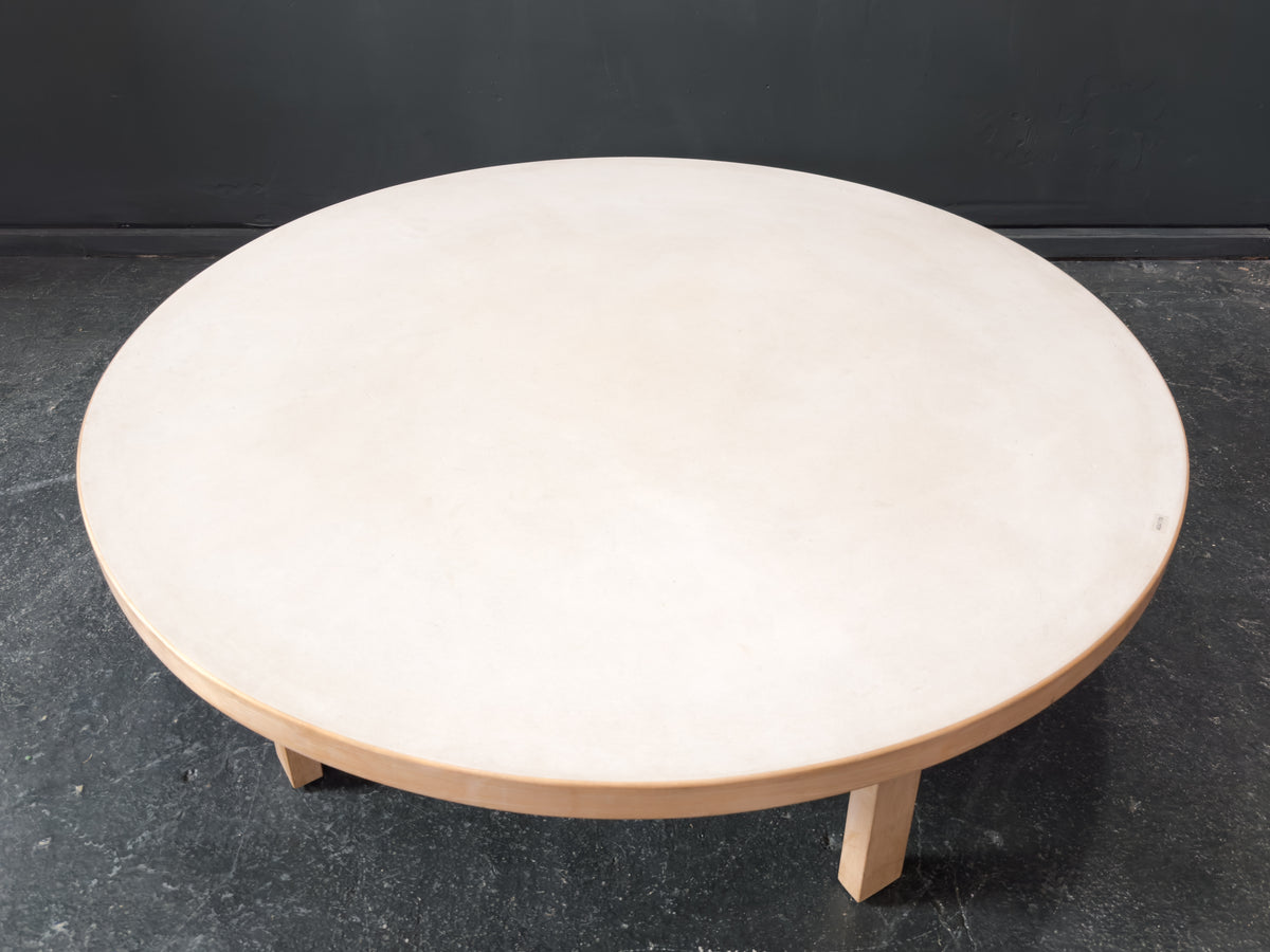 Large Round Pine Coffee Table with White Linoleum Top