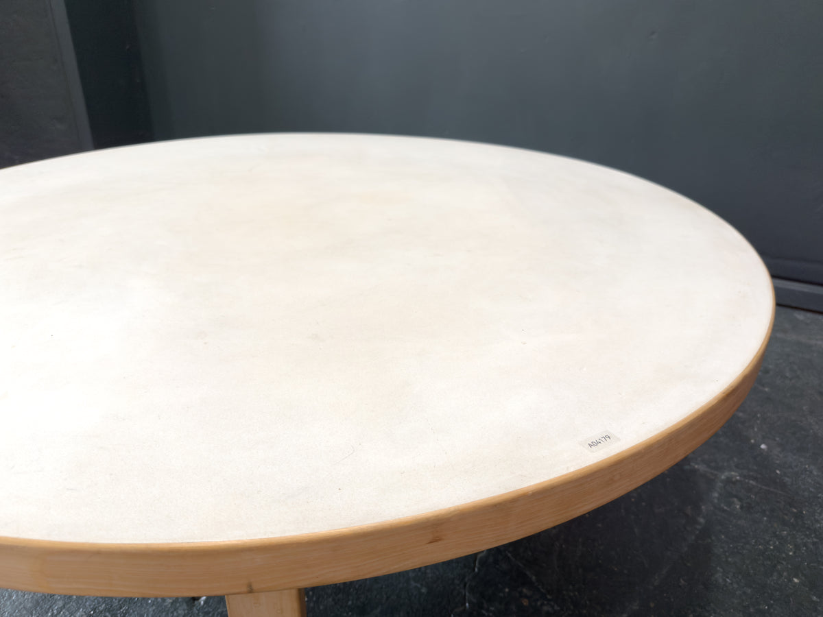Large Round Pine Coffee Table with White Linoleum Top