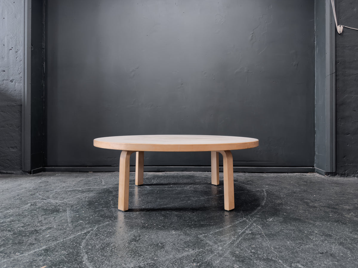 Large Round Pine Coffee Table with White Linoleum Top
