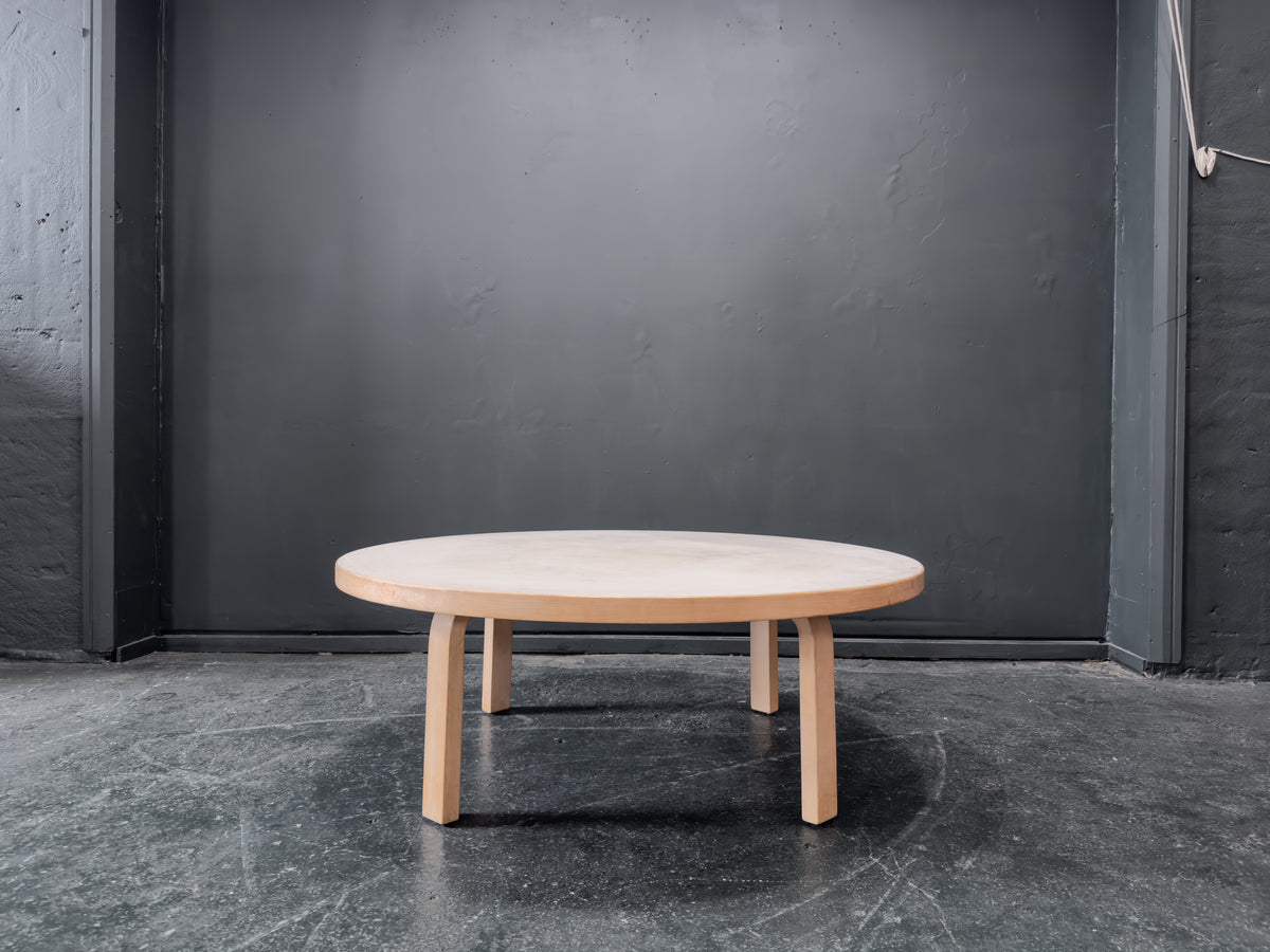 Large Round Pine Coffee Table with White Linoleum Top