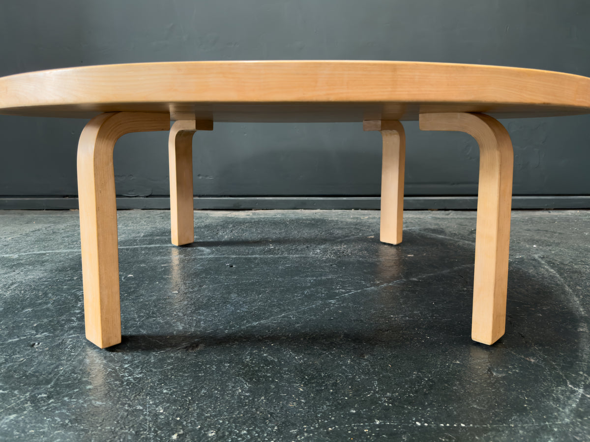 Large Round Pine Coffee Table with White Linoleum Top