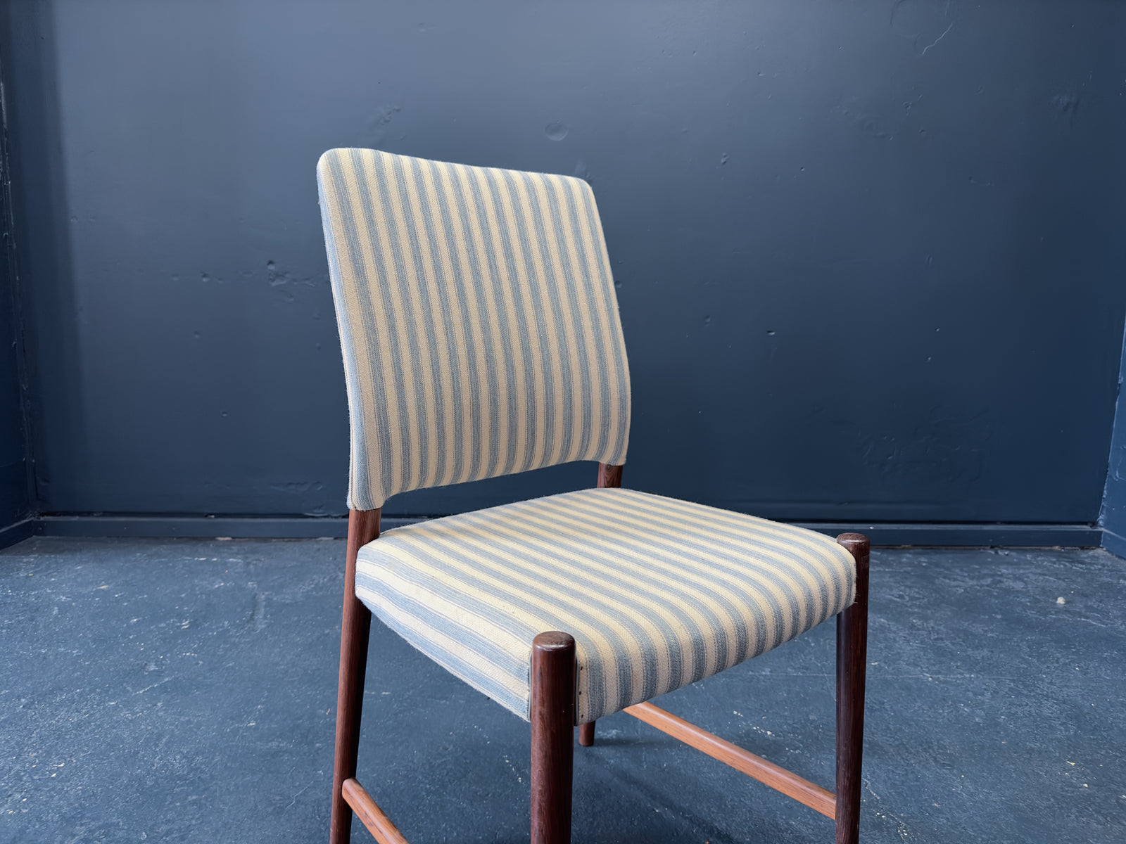 Set of Six Blue and White Striped Chairs