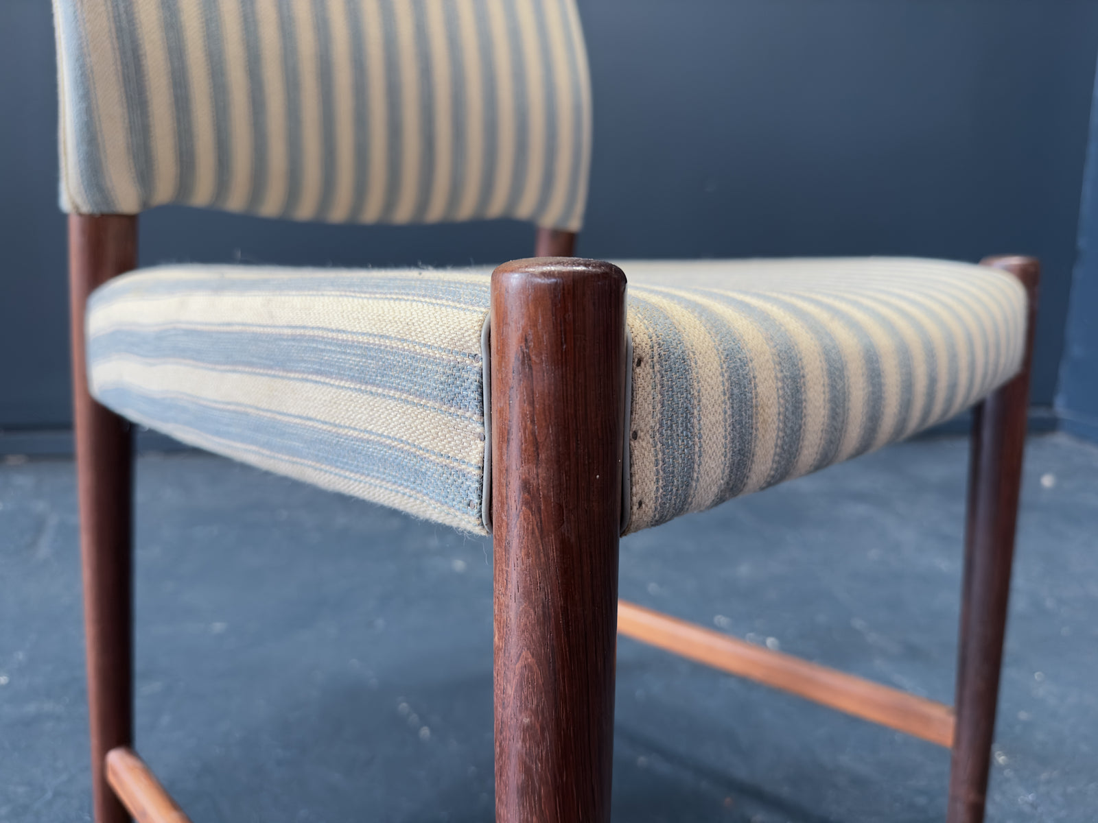 Set of Six Blue and White Striped Chairs