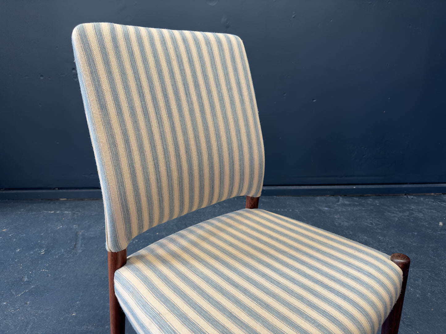 Set of Six Blue and White Striped Chairs