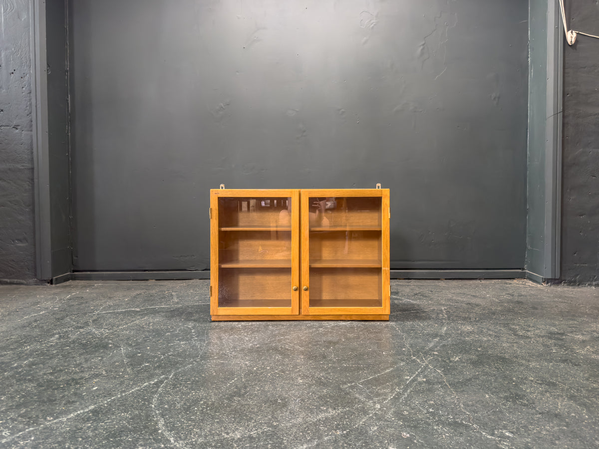 Wall Mounted Oak Cabinet with Glass Doors