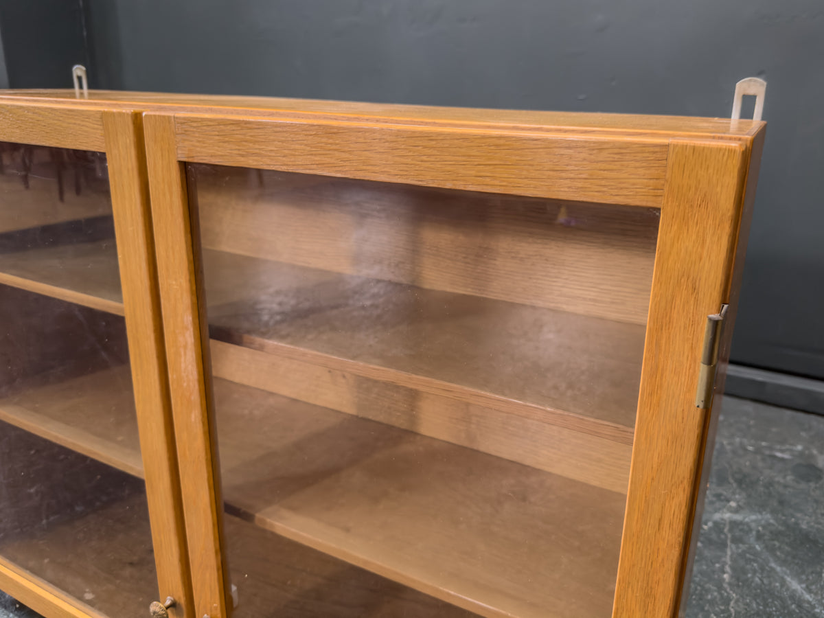 Wall Mounted Oak Cabinet with Glass Doors