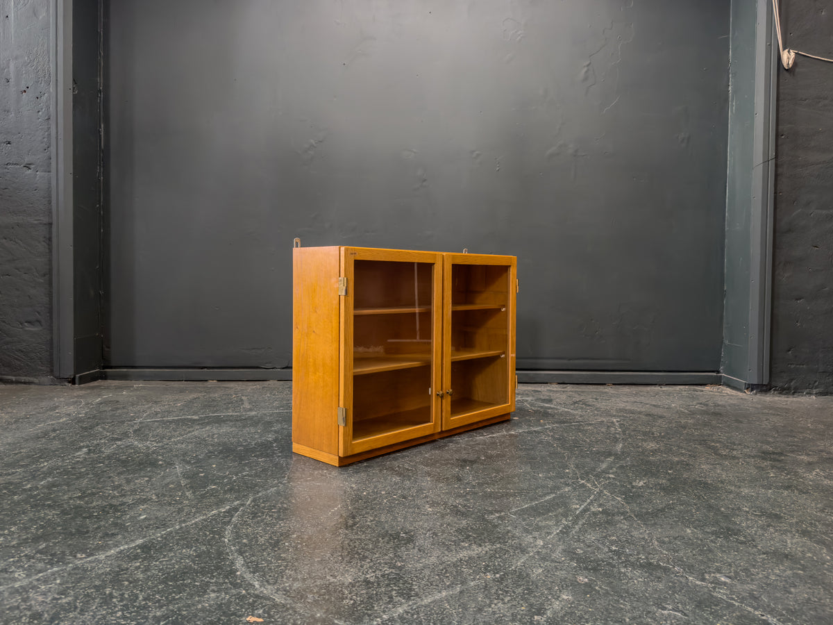 Wall Mounted Oak Cabinet with Glass Doors