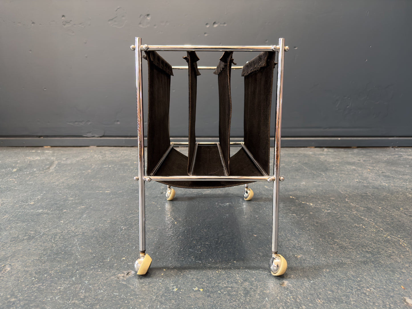 Chrome and Suede Magazine Rack