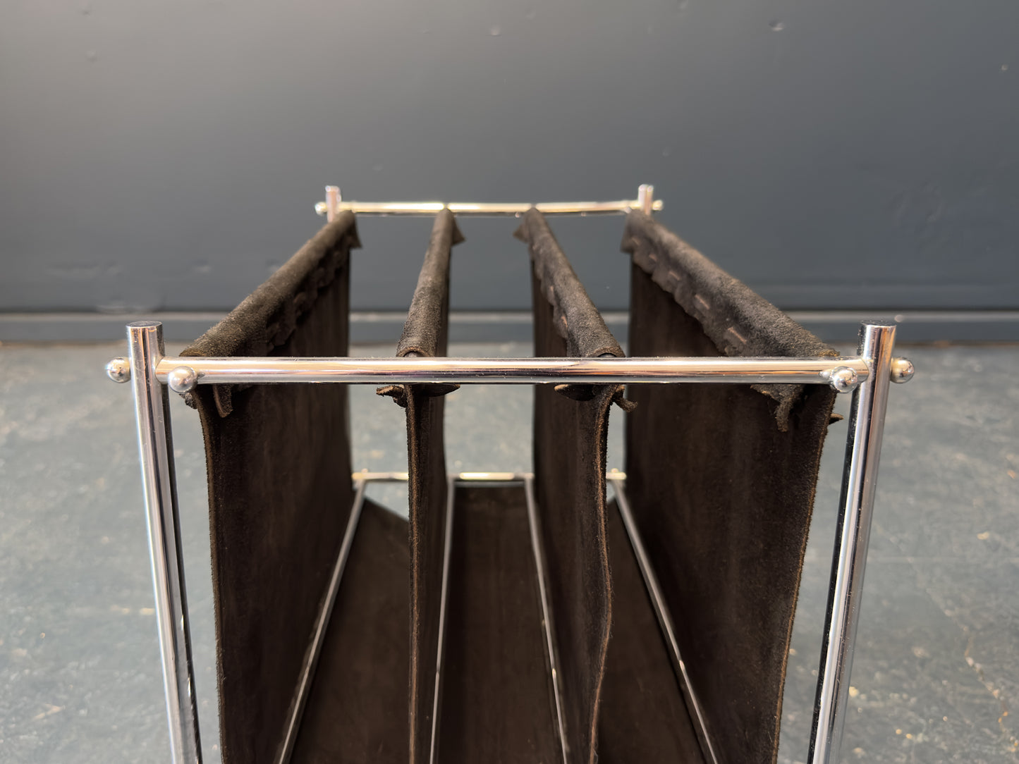 Chrome and Suede Magazine Rack