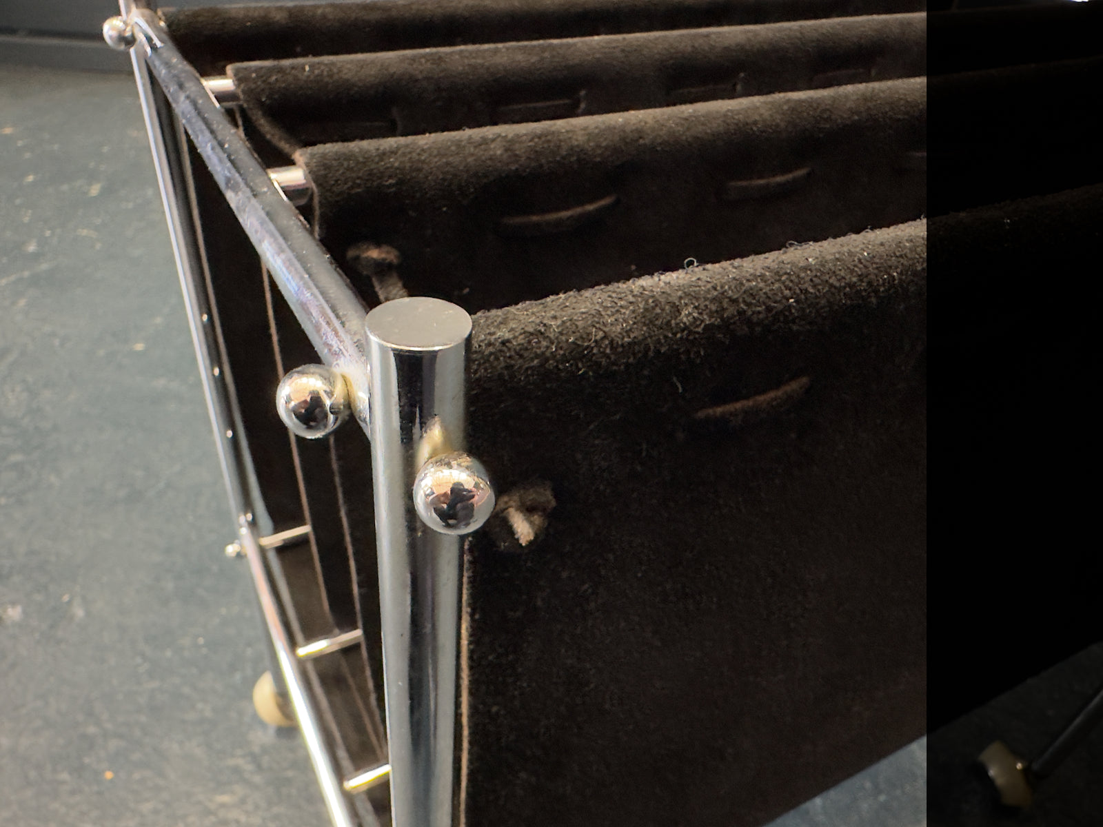 Chrome and Suede Magazine Rack