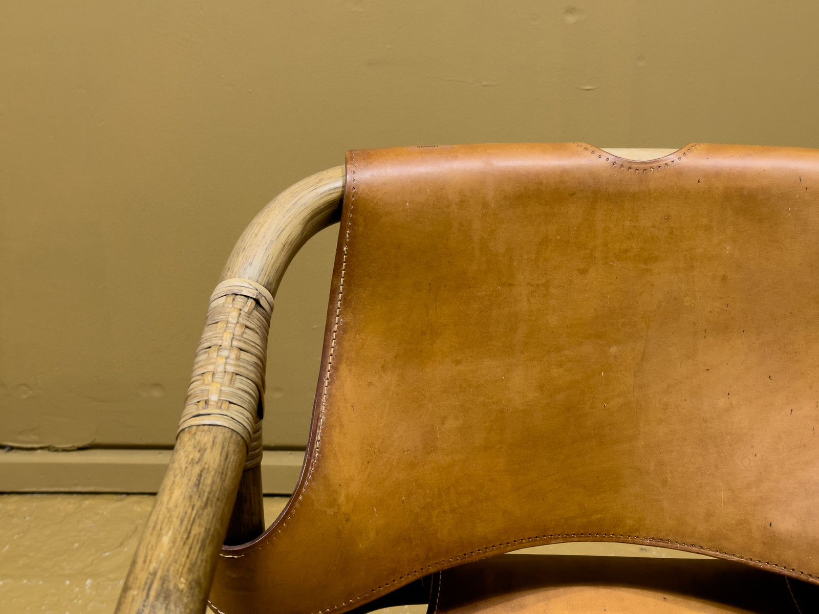 Set of 7 Bamboo and Saddle Leather Chairs by Horsnaes