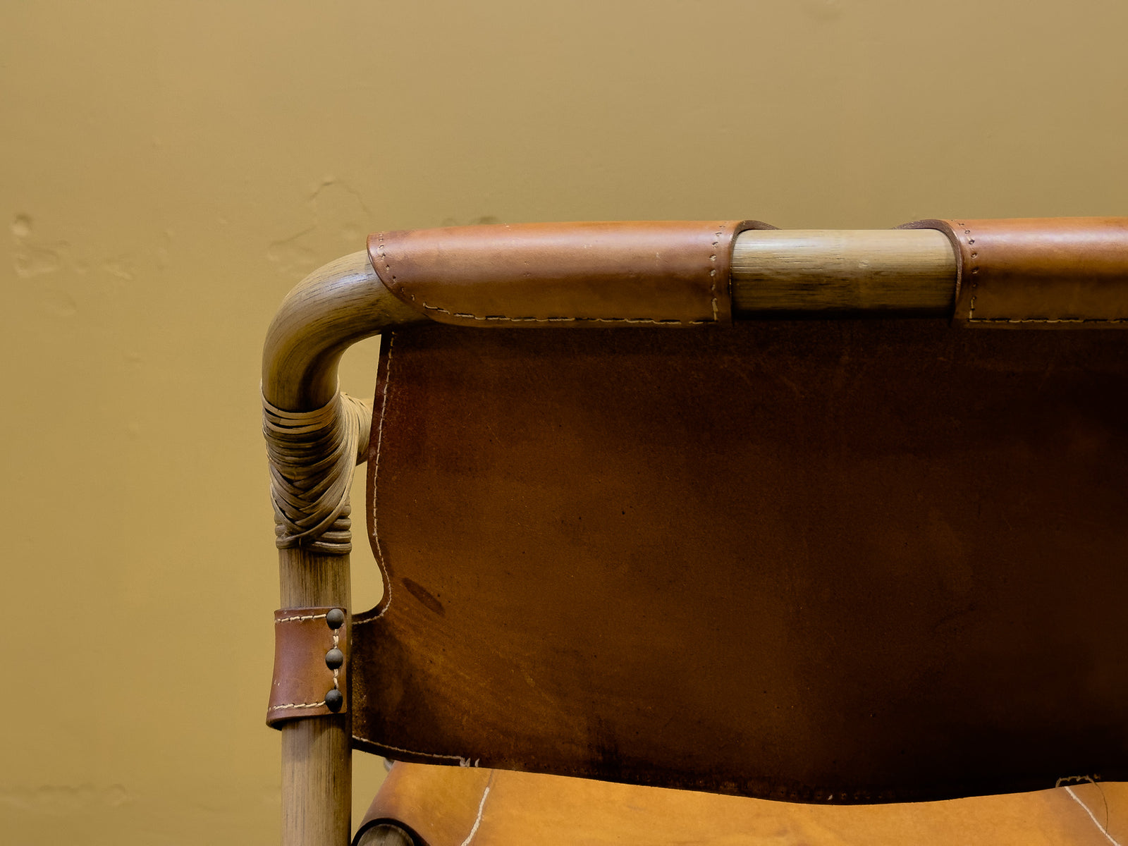 Set of 7 Bamboo and Saddle Leather Chairs by Horsnaes