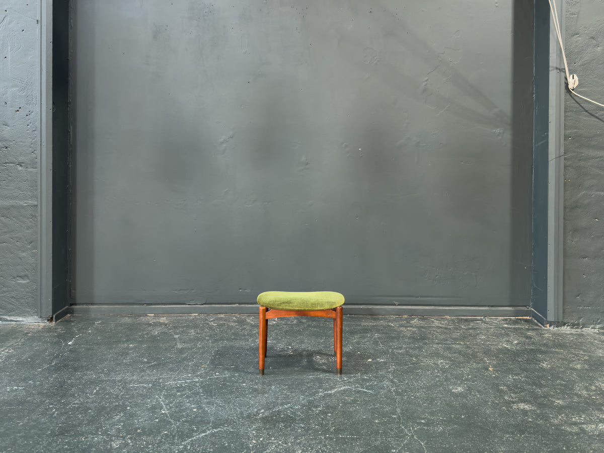 Green Velvet Upholstered Teak Stool