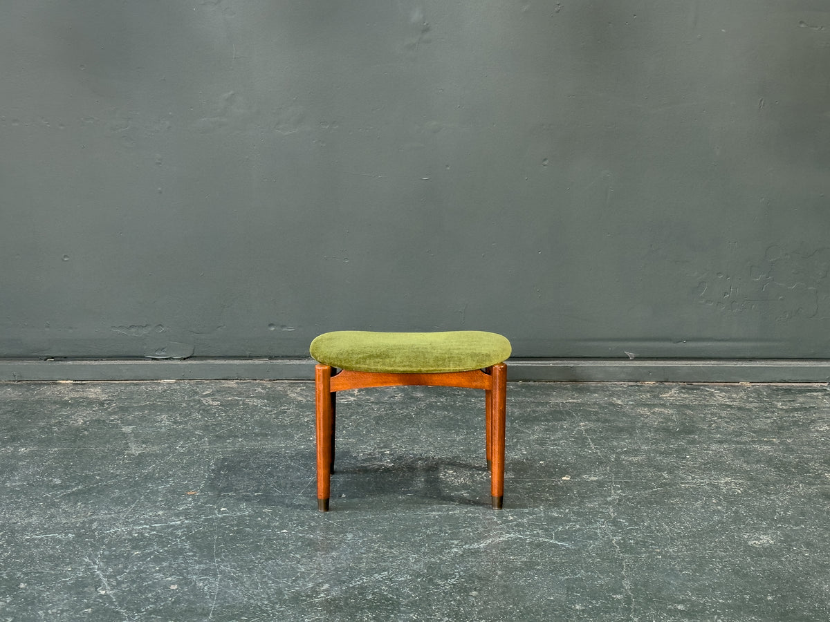 Green Velvet Upholstered Teak Stool