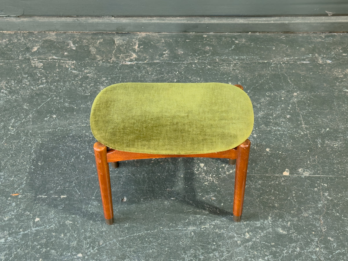Green Velvet Upholstered Teak Stool