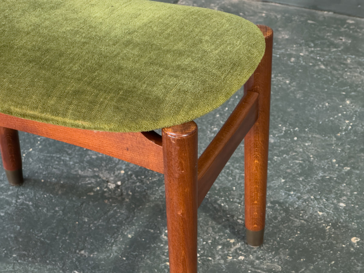 Green Velvet Upholstered Teak Stool
