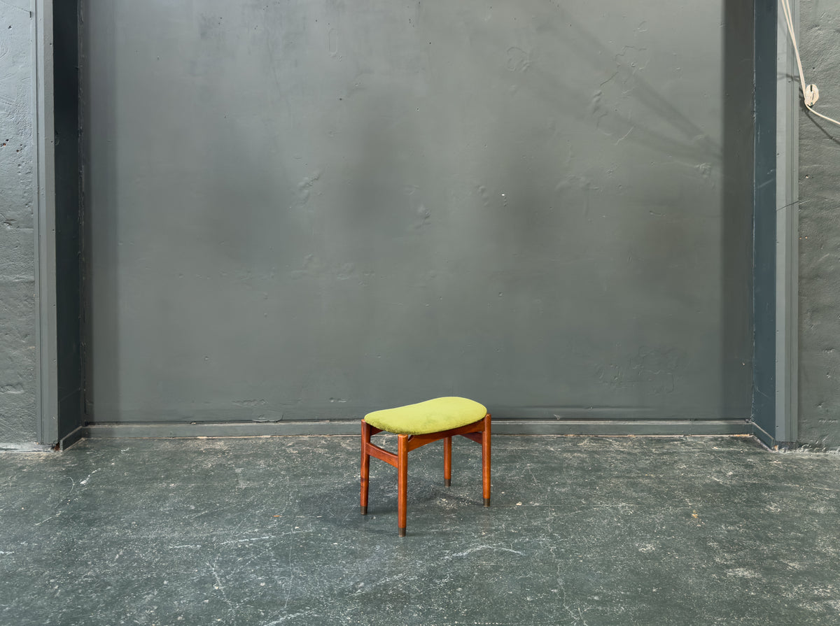 Green Velvet Upholstered Teak Stool
