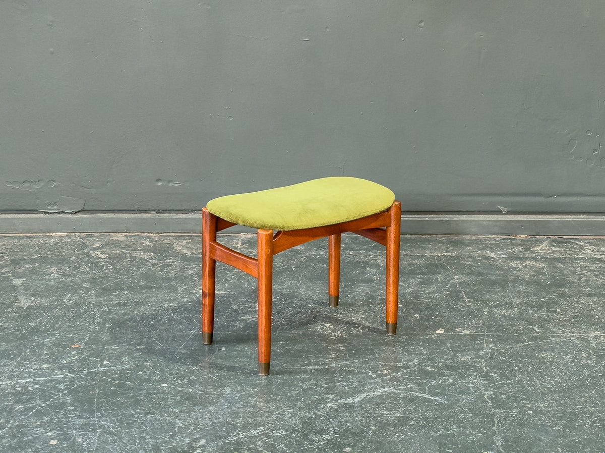 Green Velvet Upholstered Teak Stool