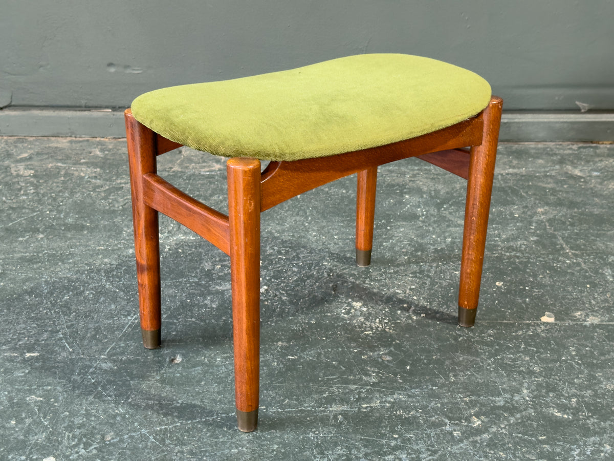 Green Velvet Upholstered Teak Stool