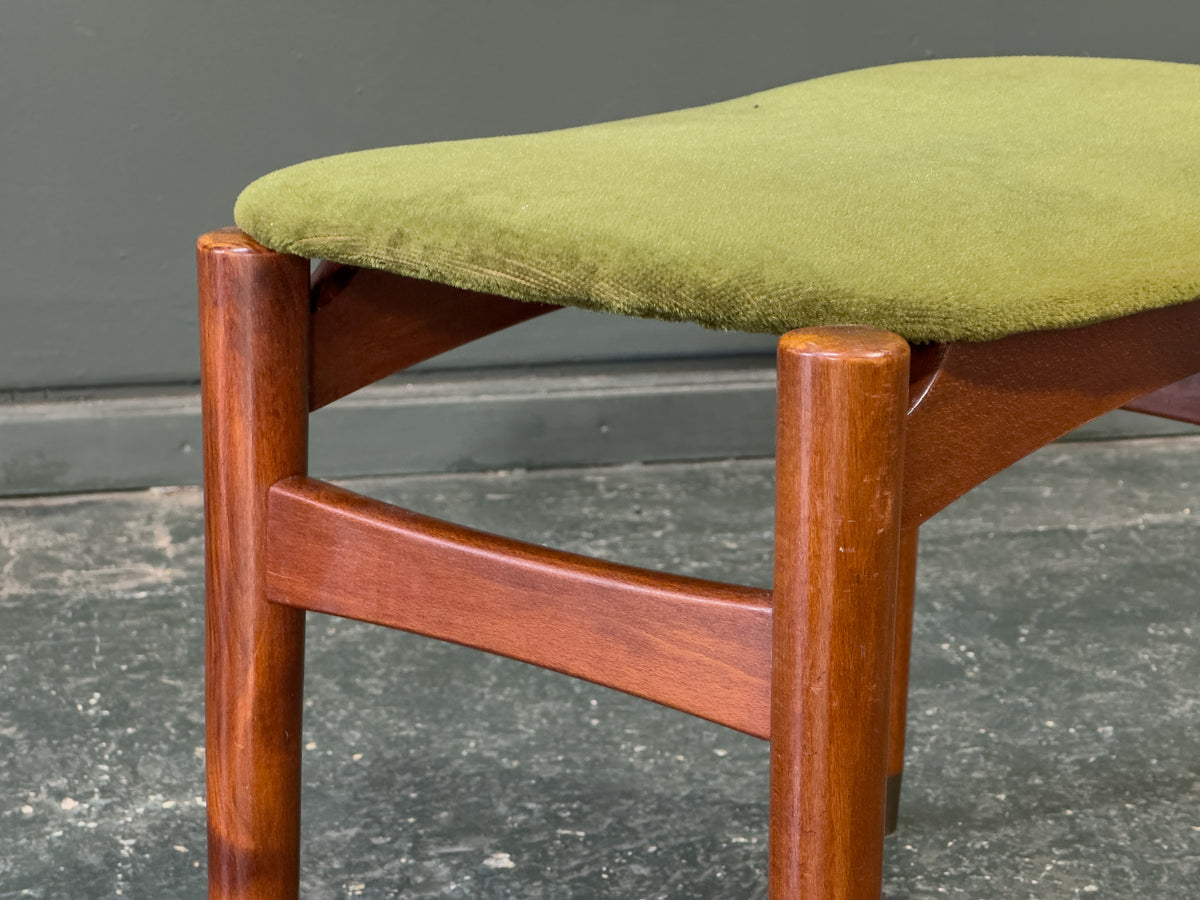 Green Velvet Upholstered Teak Stool