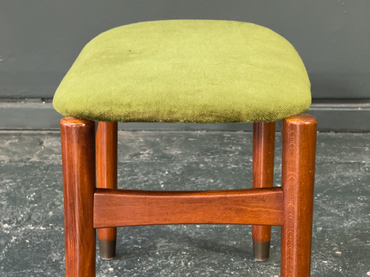 Green Velvet Upholstered Teak Stool
