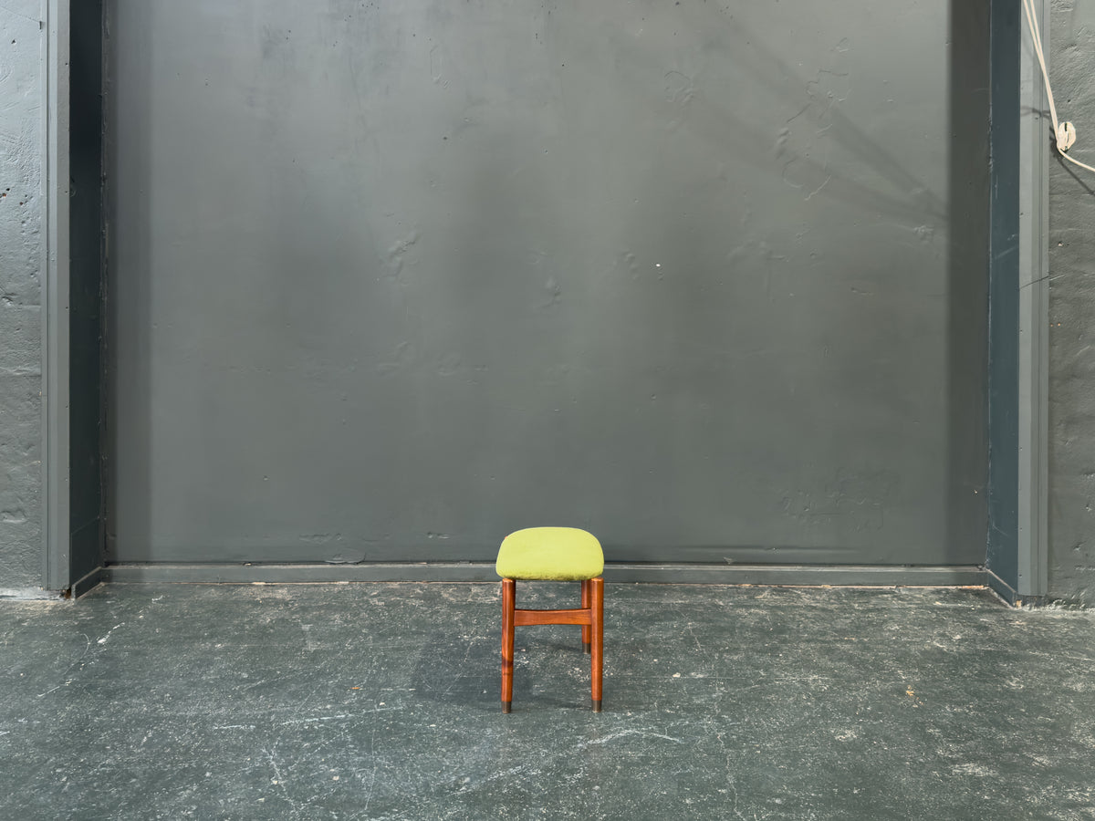 Green Velvet Upholstered Teak Stool