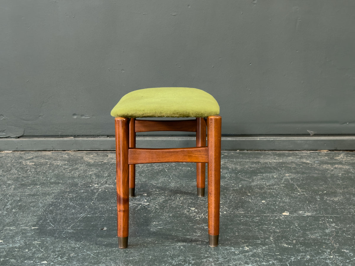 Green Velvet Upholstered Teak Stool