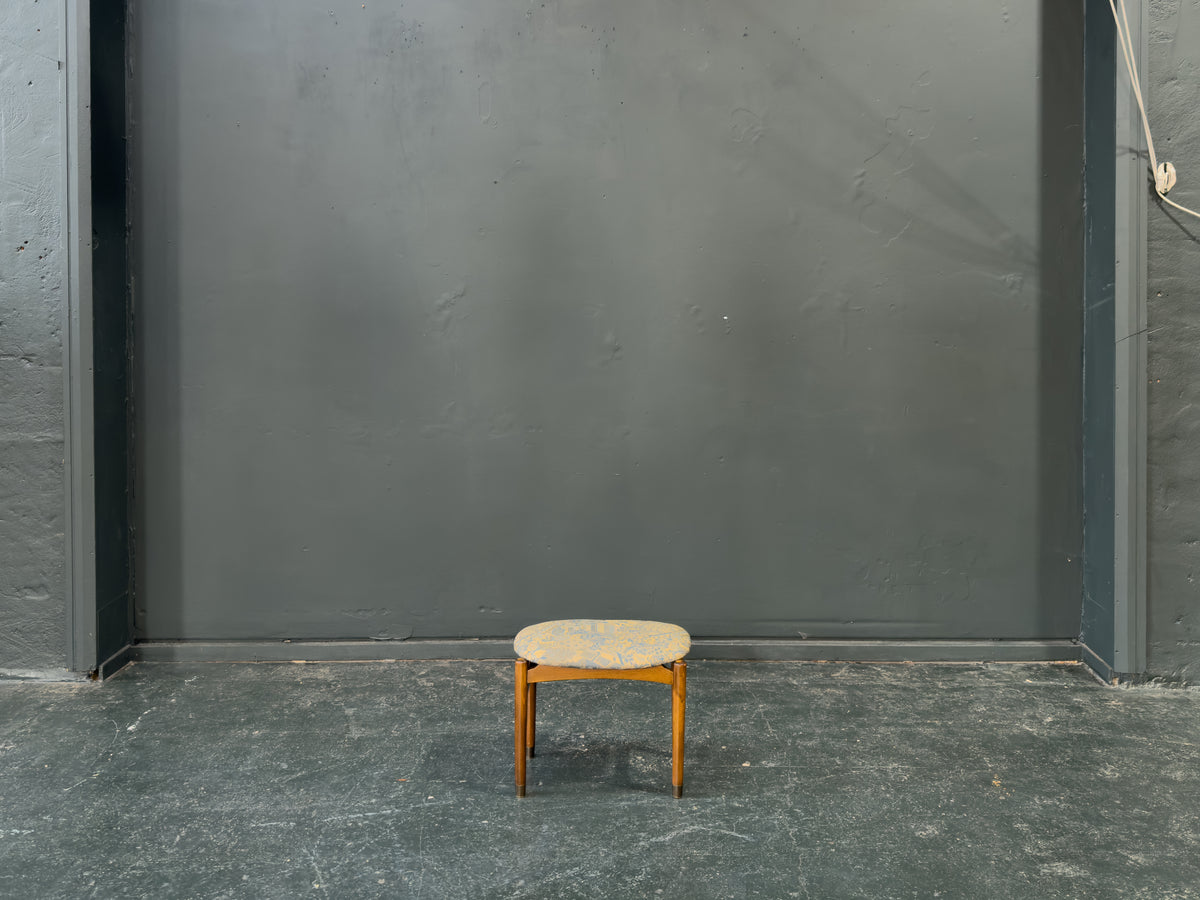 Blue Upholstered Teak Stool