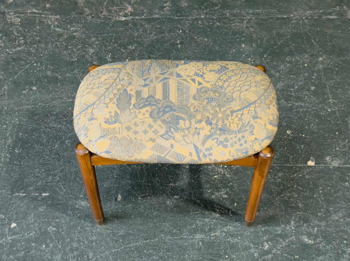 Blue Upholstered Teak Stool