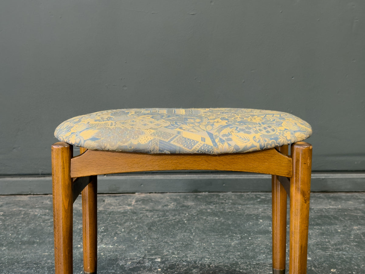 Blue Upholstered Teak Stool
