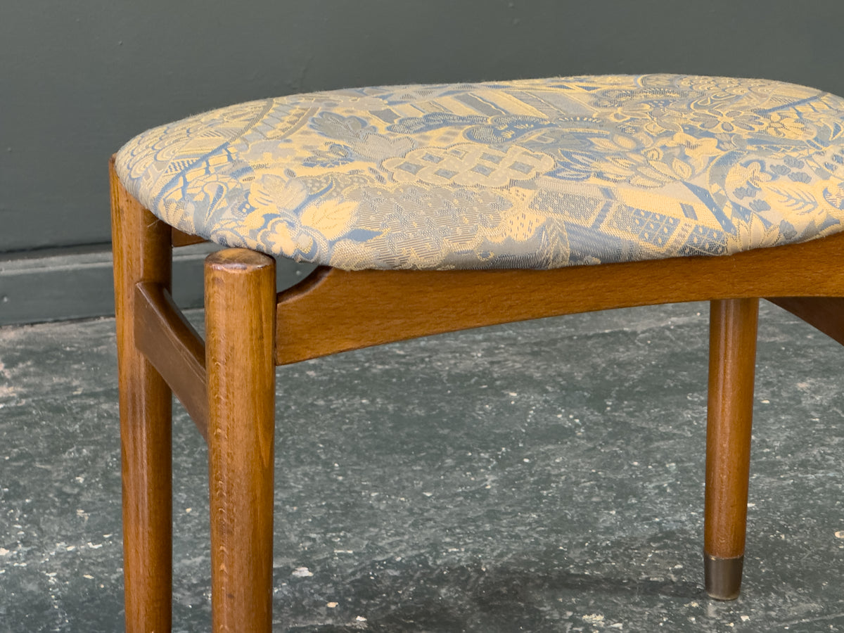 Blue Upholstered Teak Stool