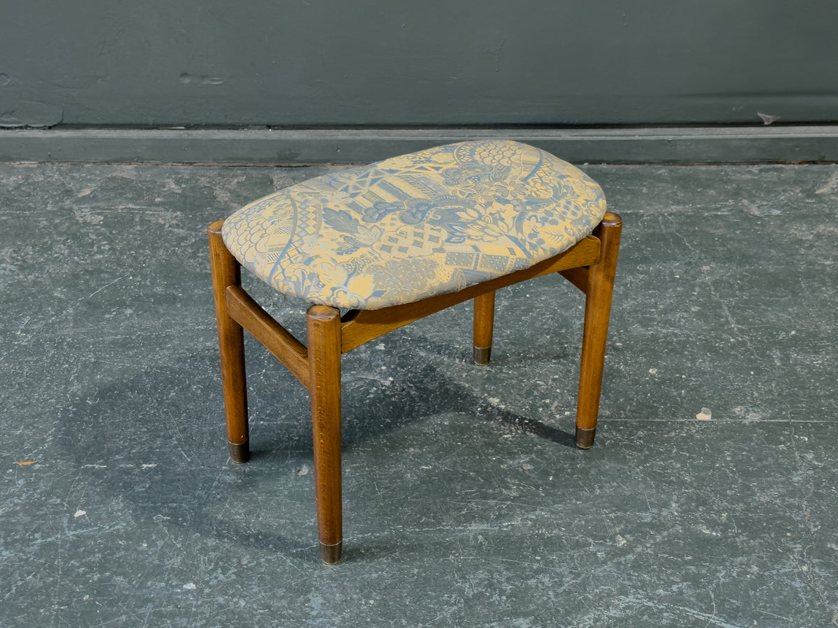 Blue Upholstered Teak Stool