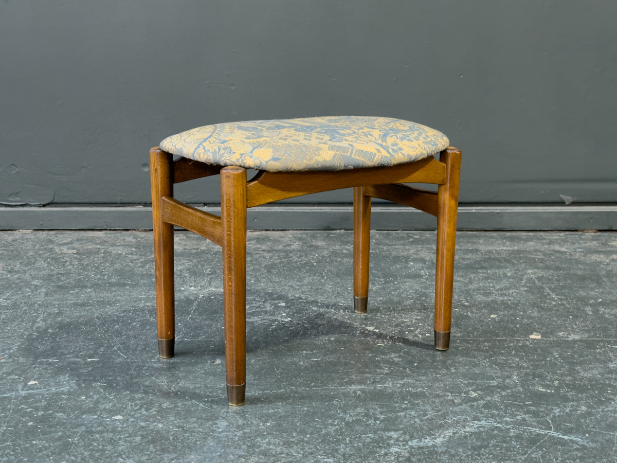 Blue Upholstered Teak Stool