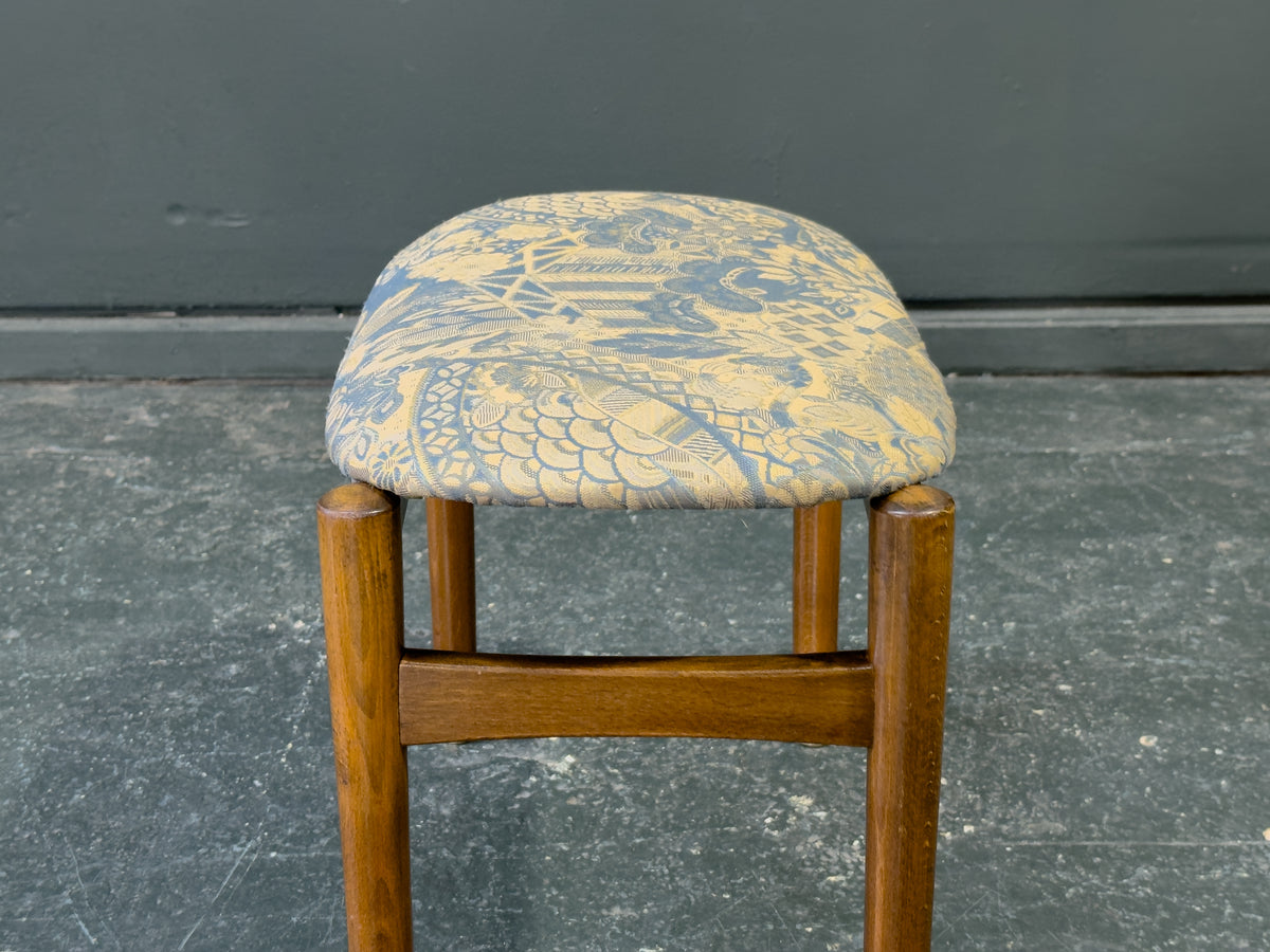 Blue Upholstered Teak Stool