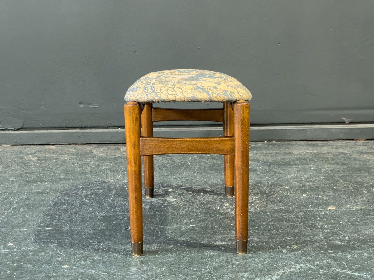 Blue Upholstered Teak Stool