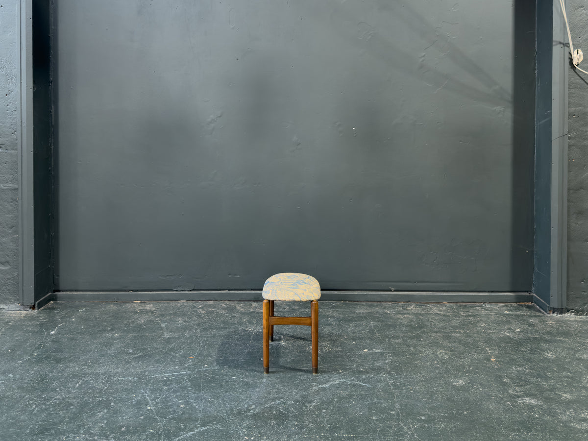 Blue Upholstered Teak Stool
