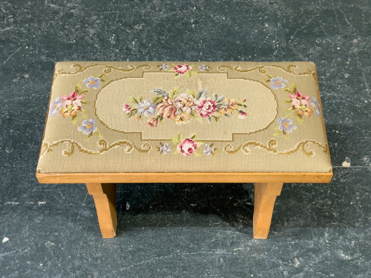 Embroidered Oak Stool