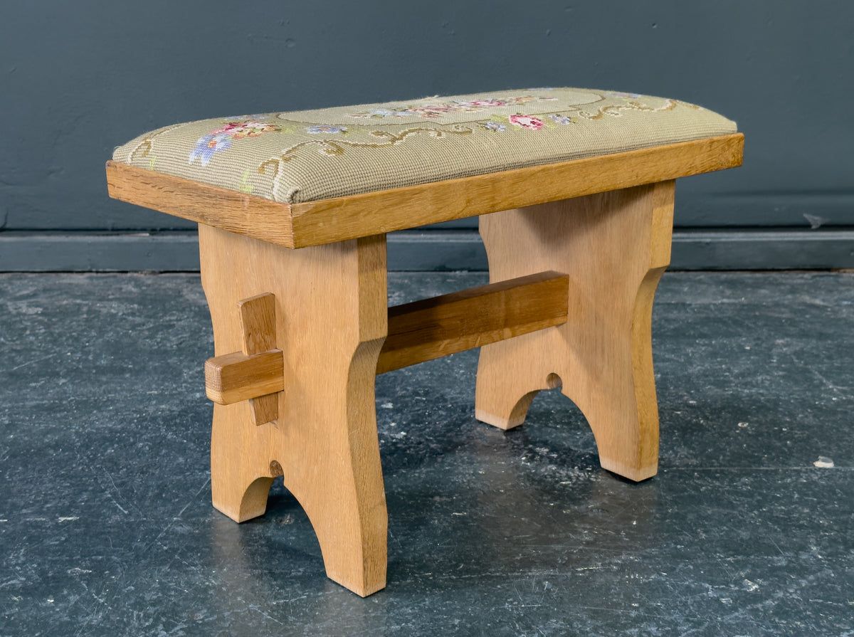 Embroidered Oak Stool