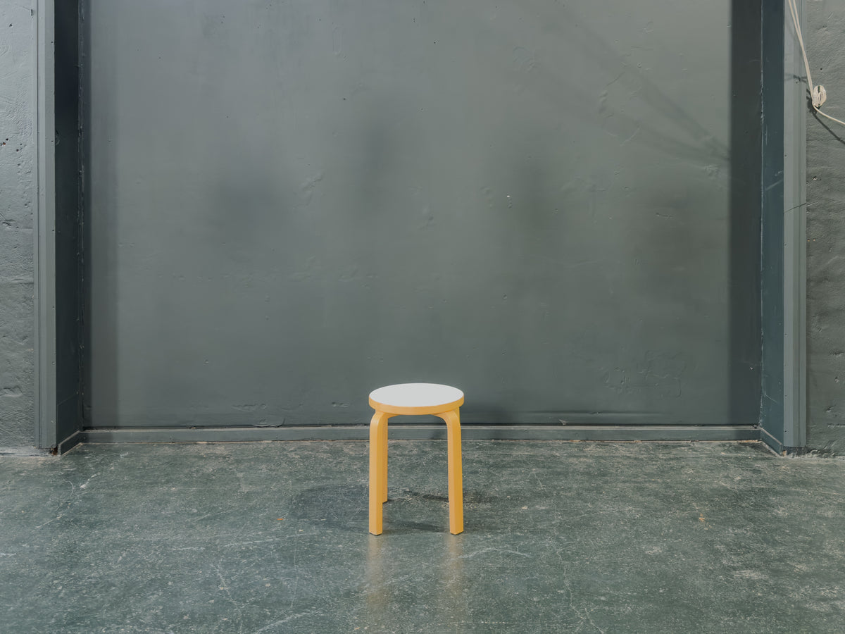 Artek E60 Stool with White Top designed by Alvar Aalto