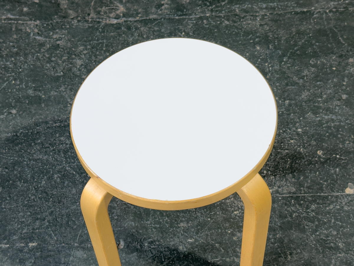 Artek E60 Stool with White Top designed by Alvar Aalto