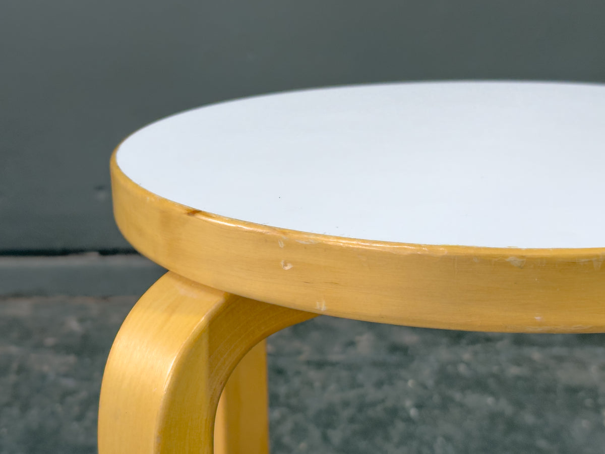Artek E60 Stool with White Top designed by Alvar Aalto