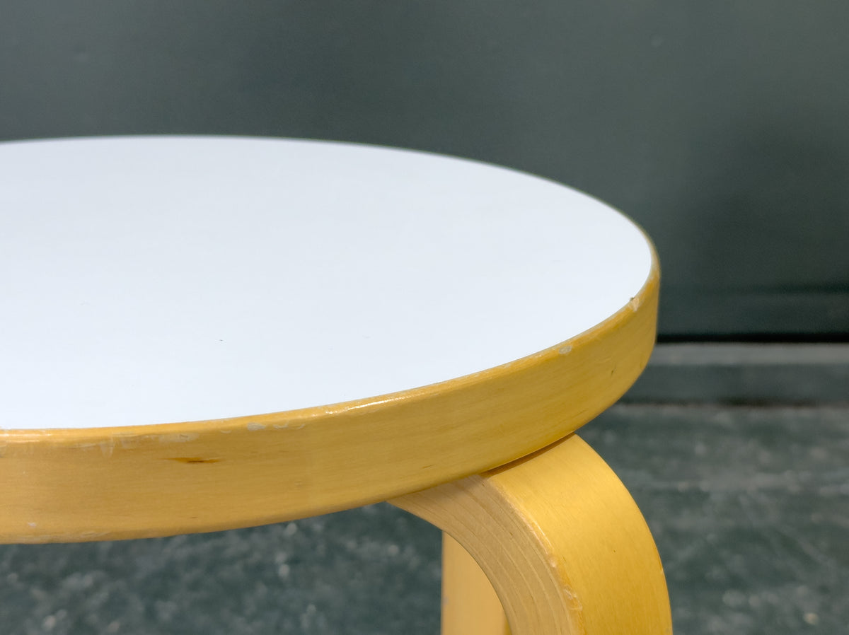 Artek E60 Stool with White Top designed by Alvar Aalto