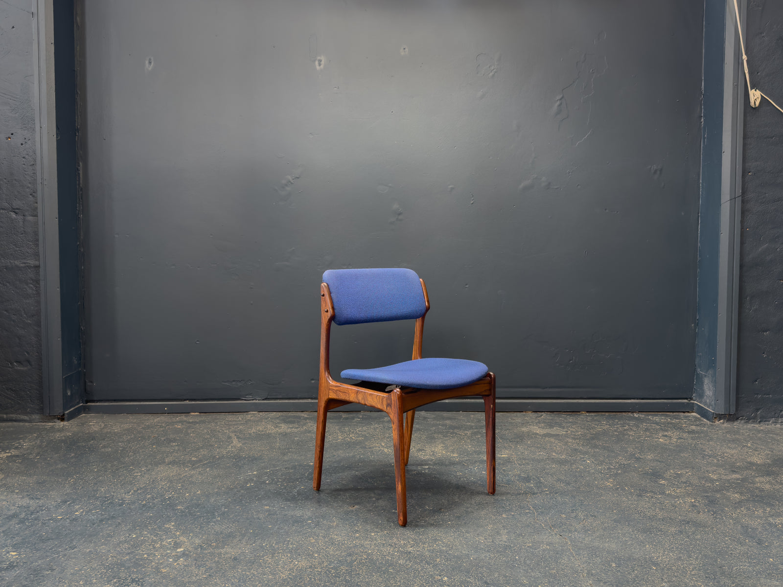 Set of 6 Erik Buch Model 49 Rosewood and Blue Upholstered Dining Chairs