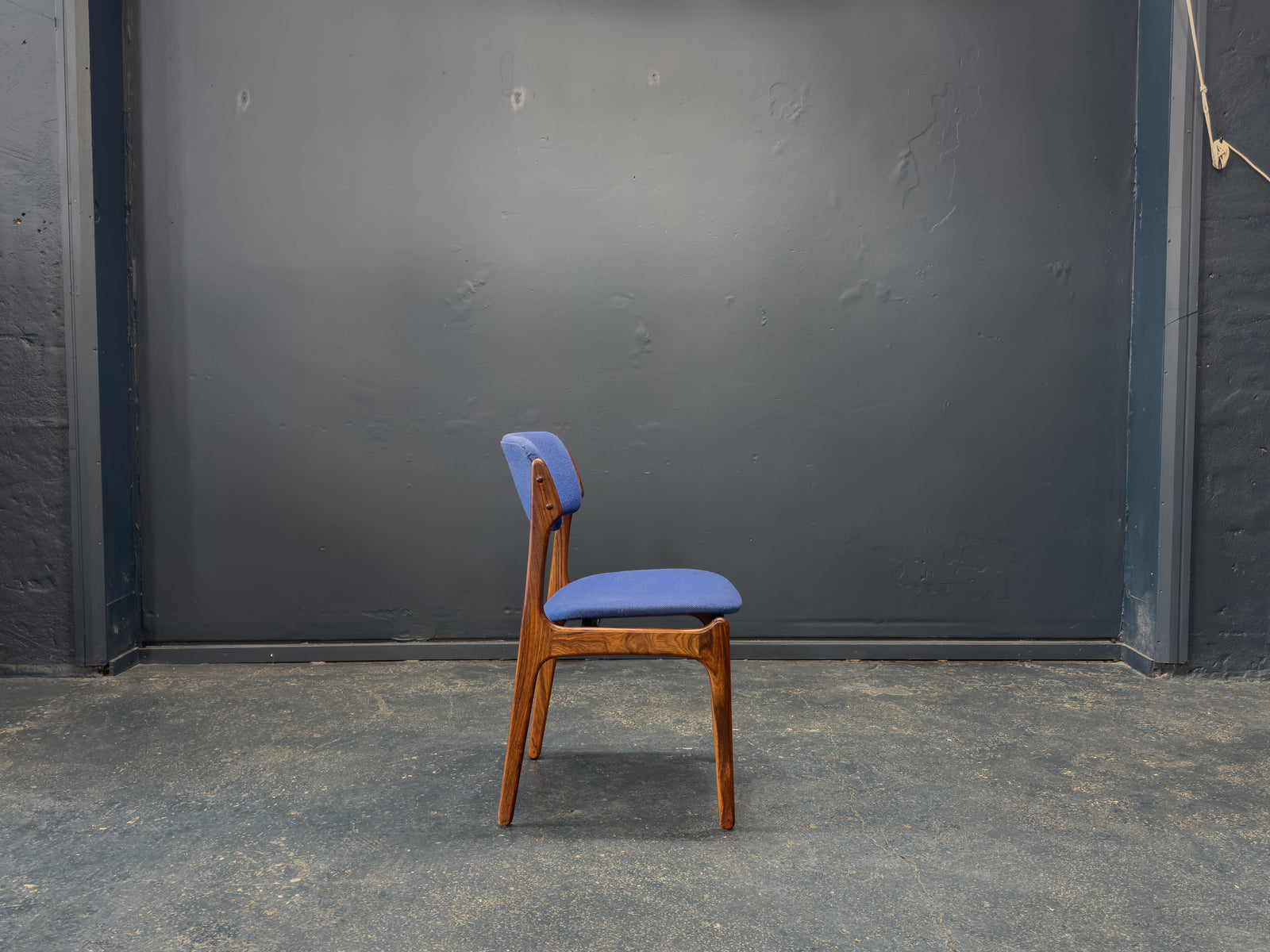 Set of 6 Erik Buch Model 49 Rosewood and Blue Upholstered Dining Chairs