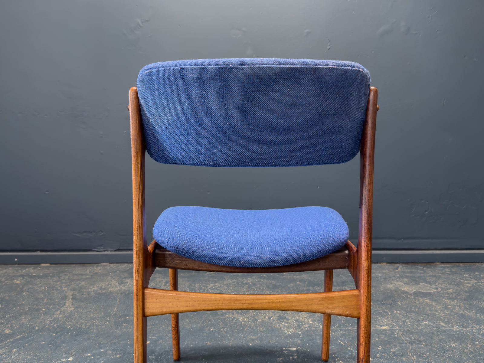 Set of 6 Erik Buch Model 49 Rosewood and Blue Upholstered Dining Chairs